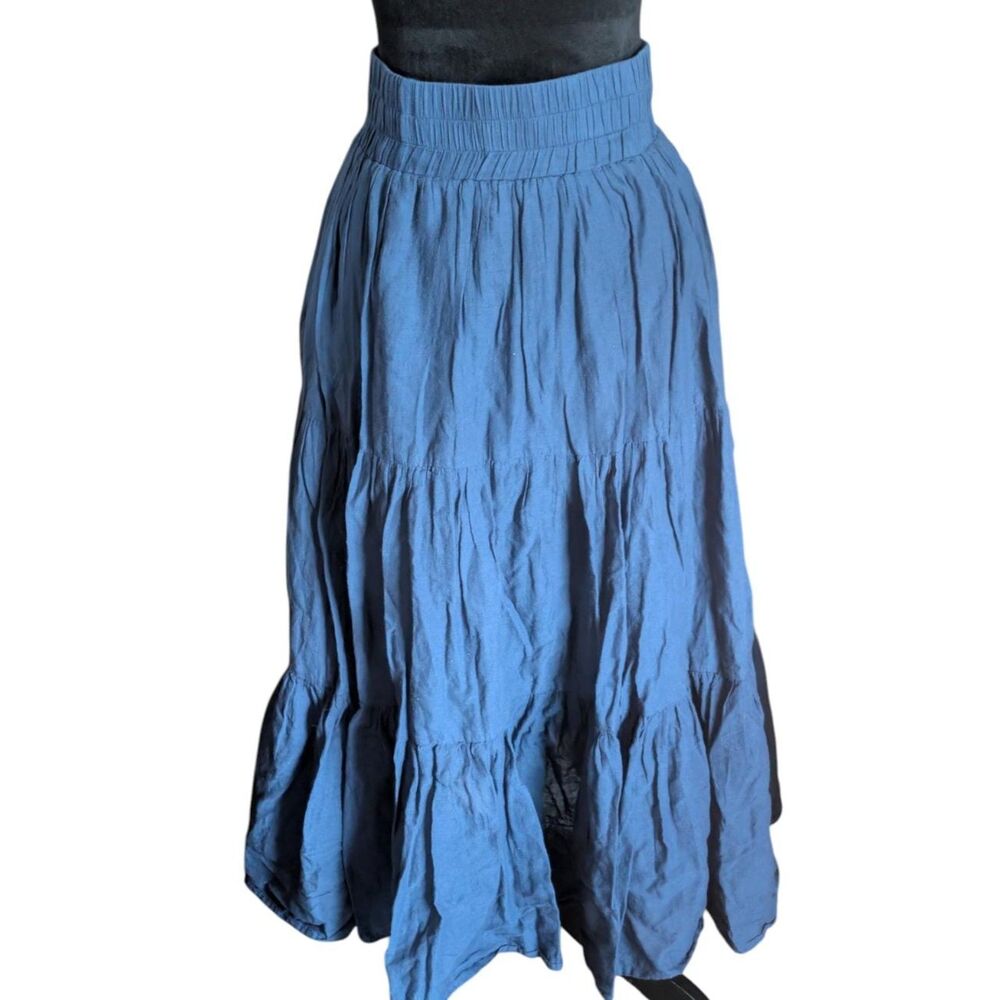 Natural Life Womens Medium Slate Blue Cotton Tiered Boho Maxi Skirt Size M